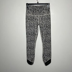 LULULEMON Womens High Times Mesh Wrap Pants Tan Polka-Dot Print Leggings Sz 4